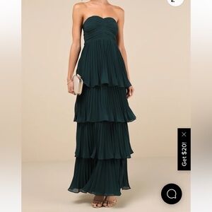 Lulu's Strapless Dark Green Tiered Dress